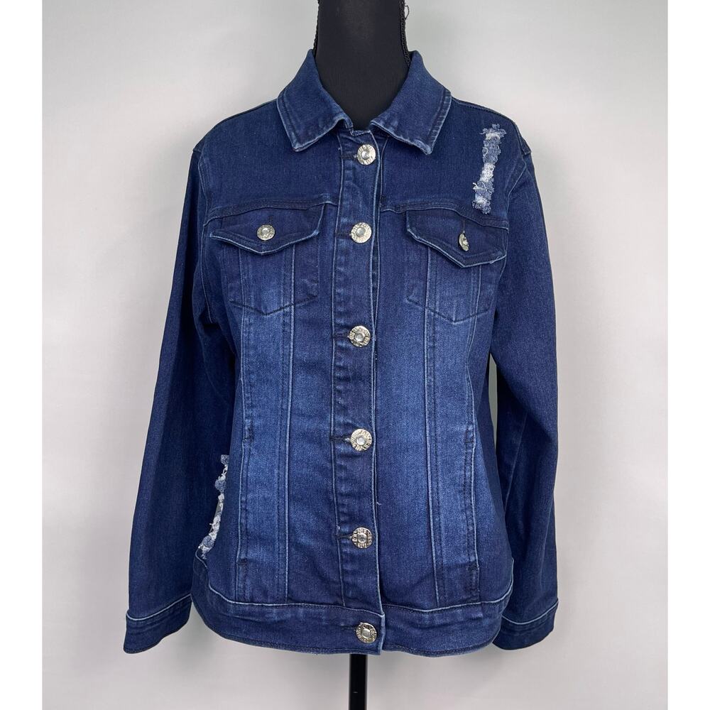 Dkin Jeans Dark Wash distressed Denim Jacket Size Small - Picture 2 of 10